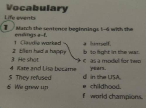 Vocabulary Life events1 Match the sentence beginnings 1-6 with theendings a-f.1 Claudia workeda hims