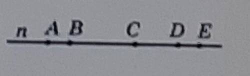 . На прямой n отмечены точки А. В. С. D и E так, что BC -ЗАВ. CD = 2AB и AB = DE.Укажите середину от