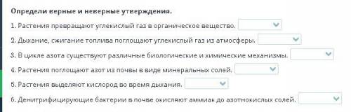 Определи верные и неверные утверждения. 1. Растения превращают углекислый газ в органическое веществ