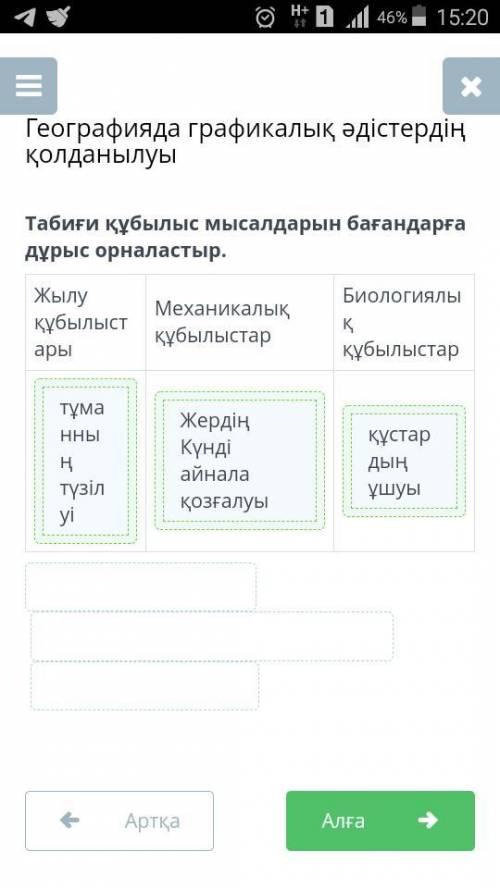 Табиғи құбылыс мысалдарын бағандарға дұрыс орналастыр. Жылу құбылыстары Механикалық құбылыстар Биоло