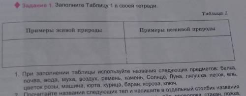 Заполнить таблицу 5 класс Примеры живой природы и Примеры не живой природы!​