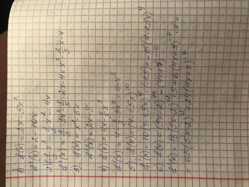 решить все задания 2.f(x)=⅓x³-⅕x²-4x 3.f(x)=x²-5x 4.f(x)=4x-⅓x³ 5.f(x)=(4-1.5x)¹⁰ 6.f(x)=(5x-2)¹³-(