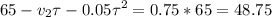 \displaystyle 65-v_2\tau-0.05\tau^2=0.75*65=48.75