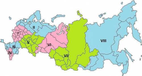 1. Цифрами на карте обозначены федеральные округа. Подпишите их названия (можно текстом, предложения