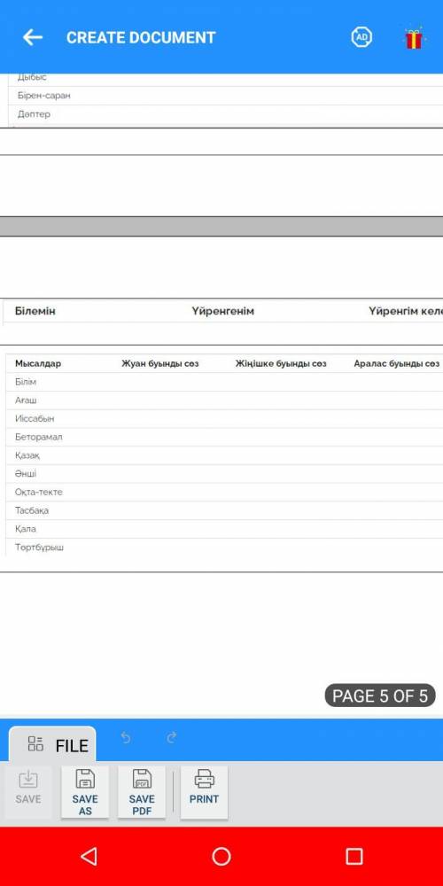 распределить слова по столбикам