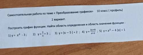 Построить график функции, найти область определения и область значения функции:​