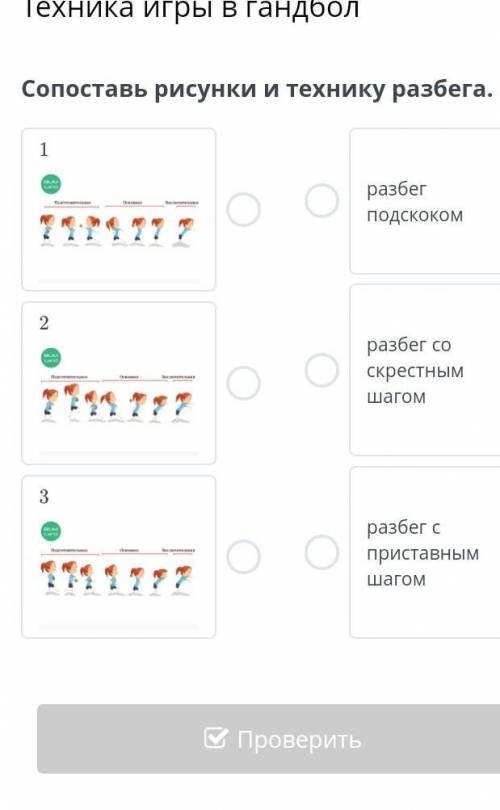 Сопоставь рисунки и технику разбега.​