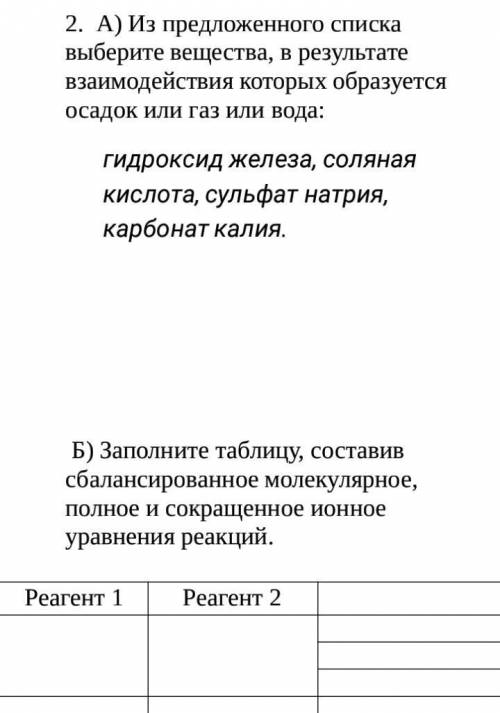 А) Из предложенного списка выберите вещества, в результате взаимодействия которых образуется осадок