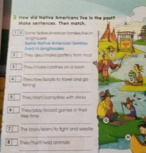 3 How did Native Americans live in the past? Make sentences. Then match.1 B Some Native American fam