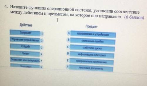 Назовите функцию операционной системы, установив соответствие между действием и предметом, на которо