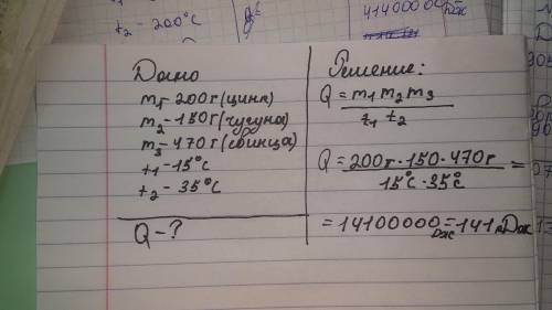 Какое количество теплоты потребуется для нагревания 15 до 35 °C цинка массой 200 г чугуна массой 150