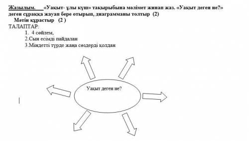 Жазылым. «Уақыт- ұлы күш» тақырыбына мәлімет жинап жаз. «Уақыт деген не?» деген сұраққа жауап бере о