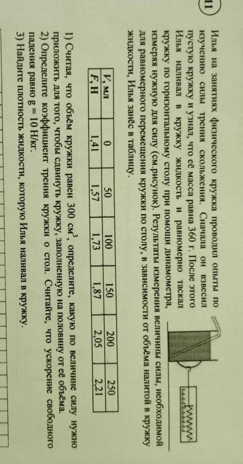 Илья на занятиях физического кружка проводил опыты по изучению силы трения скольжения. Сначала он вз