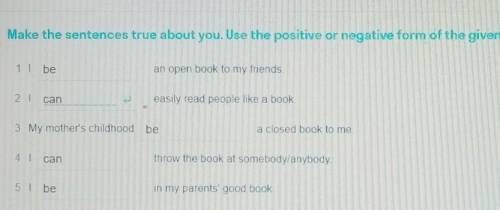 задание на фото:Make the sentencestrue about you. Use the pothitive or negative from of the given ve