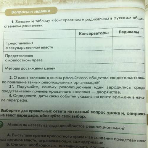 заполните таблицу «консерватизм и радикализм в русском общественном движении»