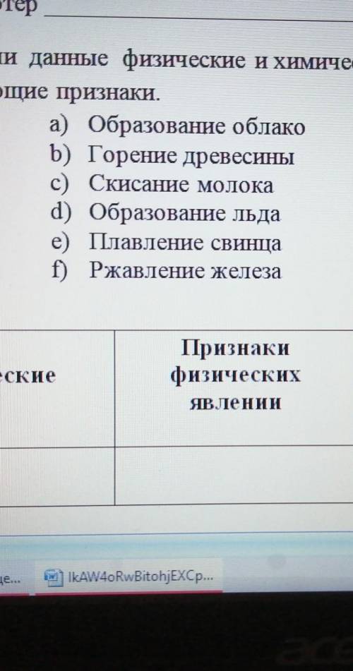 2. Рапредели данные физические и химические явления по группам и определи их соответствующие признак