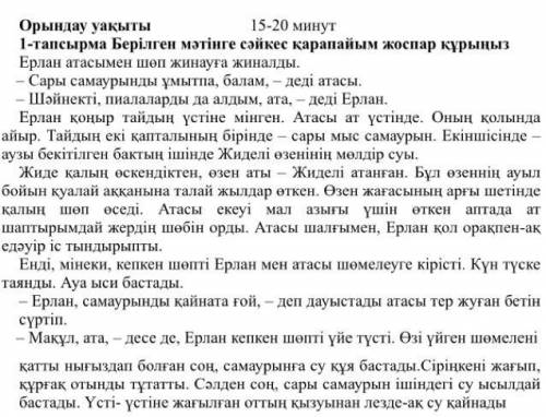 1-тапсырма Берілген мәтінге сәйкес қарапайым жоспар құрыңыз