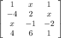 \left[\begin{array}{cccc}1&x&1\\-4&2&x\\x&-1&-2\\4&6&1\end{array}\right]