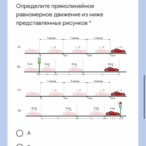 Определите прямолинейное равномерное движение из ниже представленных рисунков *