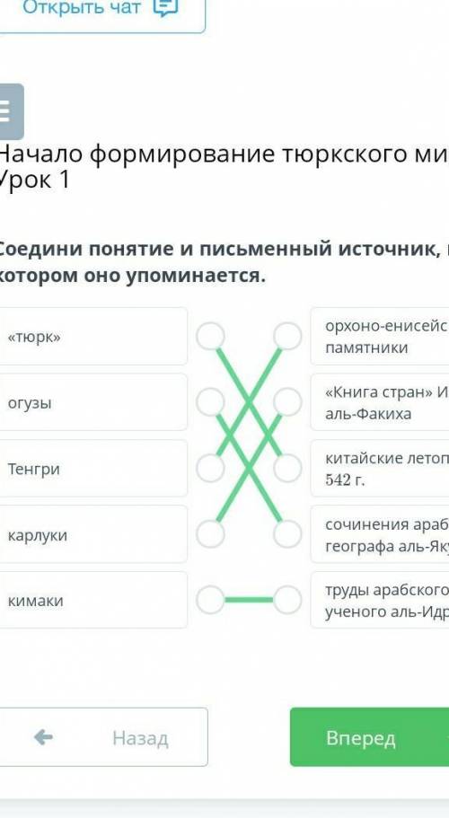 Соедини понятие и письменный источник, в котором оно упоминается. «тюрк»огузыТенгрикарлукикимакиорхо