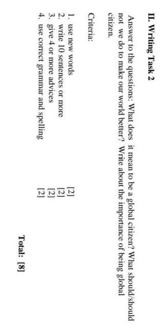 Writing Task 2  Answer to the questions: What does  it mean to be a global citizen? What should/shou