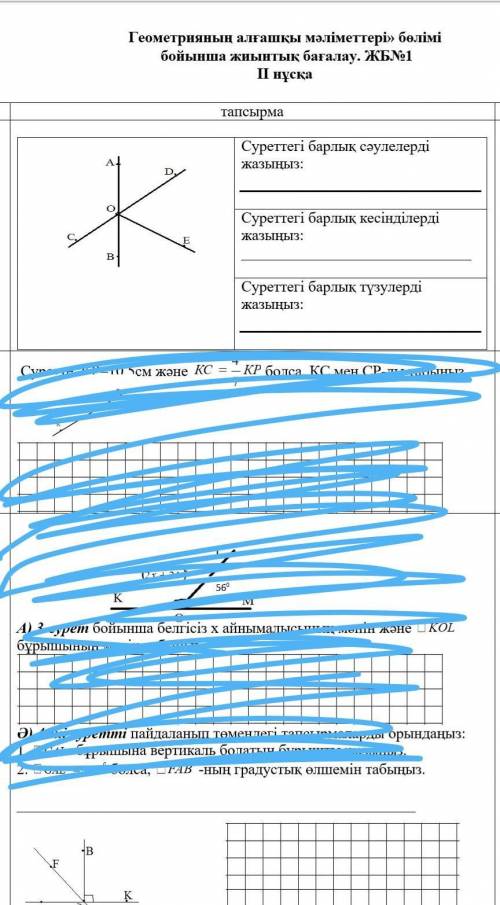 Суреттегы барлык саулелерды жазыныз: суреттегы барлык кесындылерды жазыныз:суреттегы барлык тузулерд