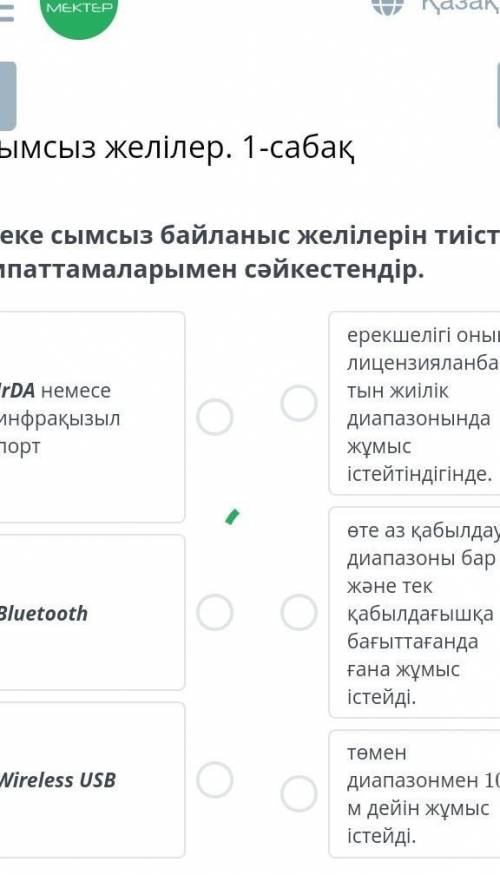 Жеке сымсыз байланыс желілерін тиісті сипаттамаларымен сәйкестендір.​