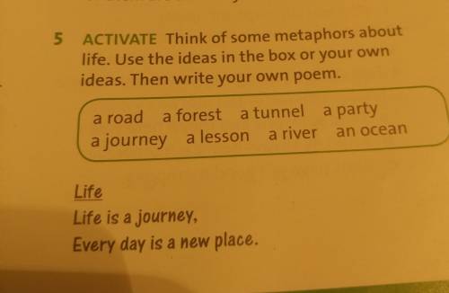 5 ACTIVATE Think of some metaphors about life. Use the ideas in the box or your ownideas. Then write