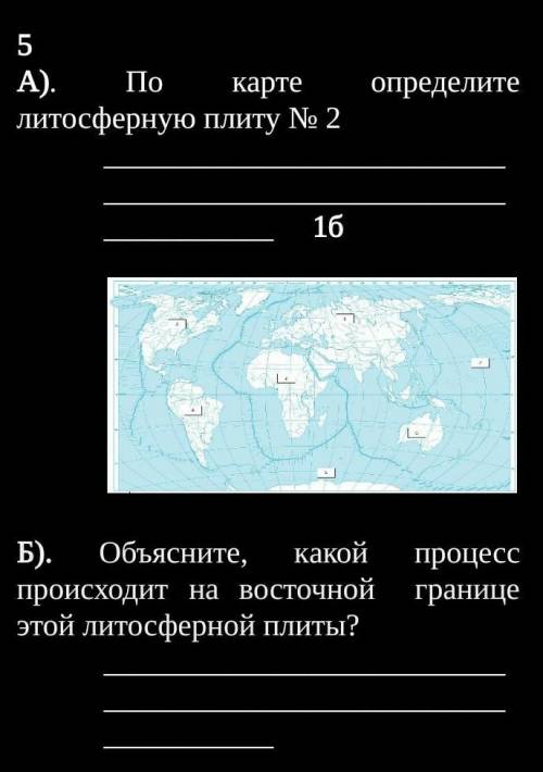 По карте определите литосферную плиту № 2 Объясните, кaкой процесс происходит нa восточной  границе