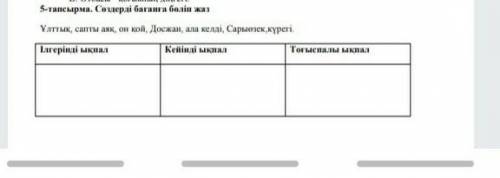 Сөздерді бағанға бөліп жаз : Ұлттық , сапты аяқ, он қой ,Досжан,ала келді, Сарыөзек , кұрегі​