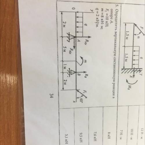 Определить вертикальную состовляющую реакции в опоре А спочно
