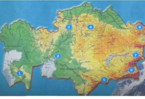 Назовите обозначенные на карте казахстана орографические объекты​