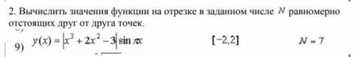 Вычислить значения функции на отрезке в заданном числе равномерно отстоящих друг от друга точек.