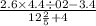 \frac{2.6 \times 4.4 \div 02 - 3.4}{12 \frac{2}{5} + 4}