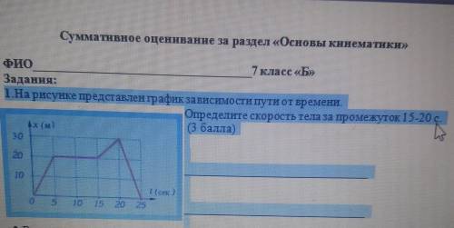 На рисунке представлен график зависимости пути от времени определите скорость тела за промежуток 15-