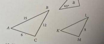 Известно, что ∆ABC ~ ∆KLM. вычислить длину KL ребра треугольника, коэффициент подобия