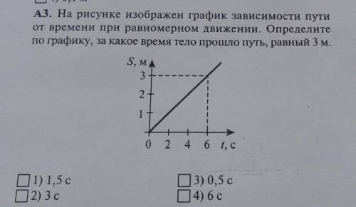 АЗ. На рисунке изображен график зависимости пути от времени при равномерном движении. Определитепо г