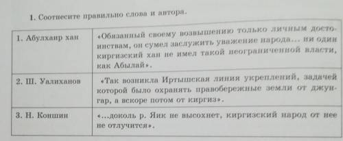 1. Соотнесите правильно слова и автора. 1. Абулхаир хан«Обязанный своему возвышению только личным до