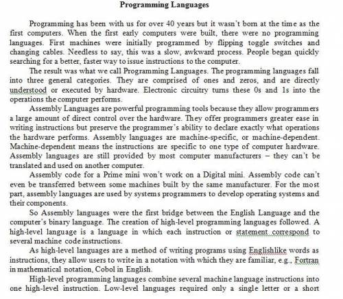 (ответьте на вопросы по тексту) 1. How were the first computers programmed? 2. What is an example of