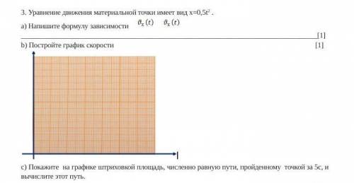 Уравнение движения материальной точки имеет вид х=0,5t2 . а) Напишите формулу зависимости Vx(t) [1]