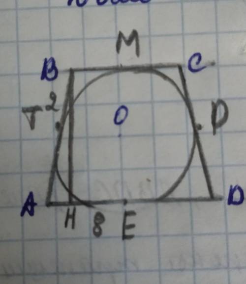 Трапеция ABCD описана около окружности. AB =CD. Точки касания: T(на стороне AB), M(BC), P(CD), E(AD)