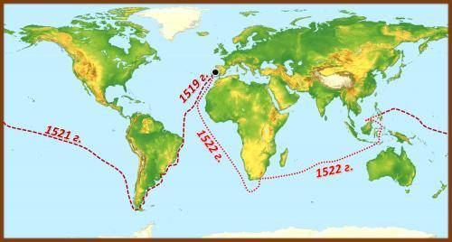 Экспедиция какого путешественника показана на карте? Френсиса Дрейка Фернана Магеллана Христофора Ко