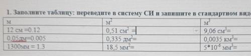 1. Заполните таблицу: переведите в систему СИ и запишите в стандартном виде.​