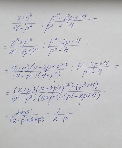 Выполните деление дробей 8+p³/16-p4 : p²-2p+4/p²+4на фотографии варианты ответов​