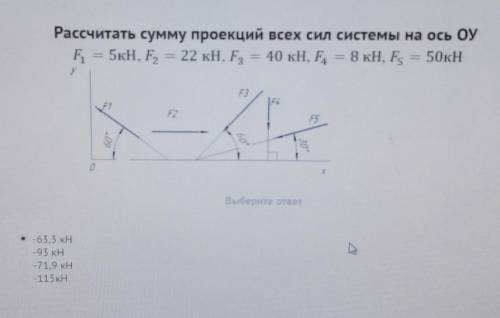 Рассчитать сумму проекций всех сил системы на ось ОУ​