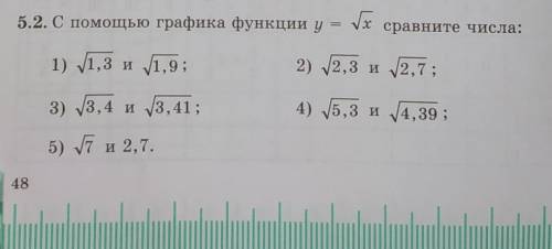 Хсравните числа: х5.2. С графика функции у1) 1,3 и 1,9;2) 2,3 и 2,7;3) 3,4 и 3,41;4) 5,3 и 4,39 ;5)