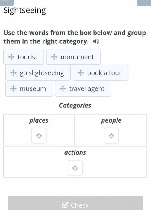 Use the words from the box below and group them in the right category. Categoriesplacespeopleactions