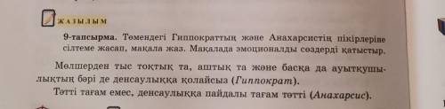 Төмендегі Гиппократтың және Анахарсистің пікірлеріне сілтеме жасап, мақала жаз. Мақалада эмоционалды