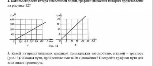 В 4. Каковы скорости катера и весельной лодки, графики движения которых представленына рисунке 12?می