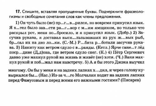 Спишите, вставляя пропущенные буквы. Подчеркните фразеологизмы и свободные сочетания слов как члены